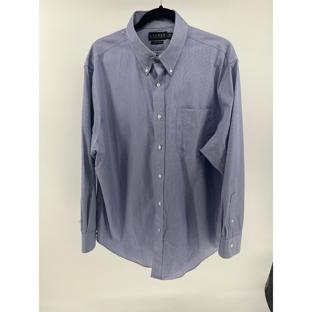Ralph Lauren Button Down Dress Shirt Men's 2XL Striped Blake Oxford Blue & White